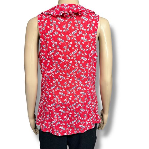 Edme & Esyllte Anthropologie Floral Ruffle Blouse Top Button Down V Neck Red 12 - Picture 4 of 10